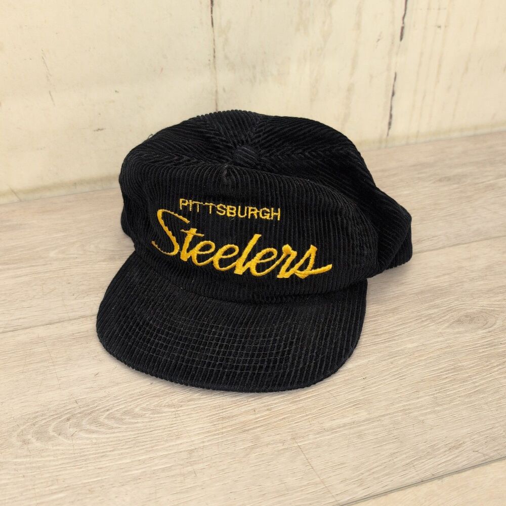 Vintage Pittsburgh Steelers Corduroy Sports Specialties Hat Cap Script Black